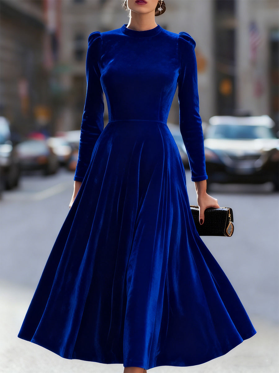 Luxurious Velvet Long-Sleeve Midi Dress
