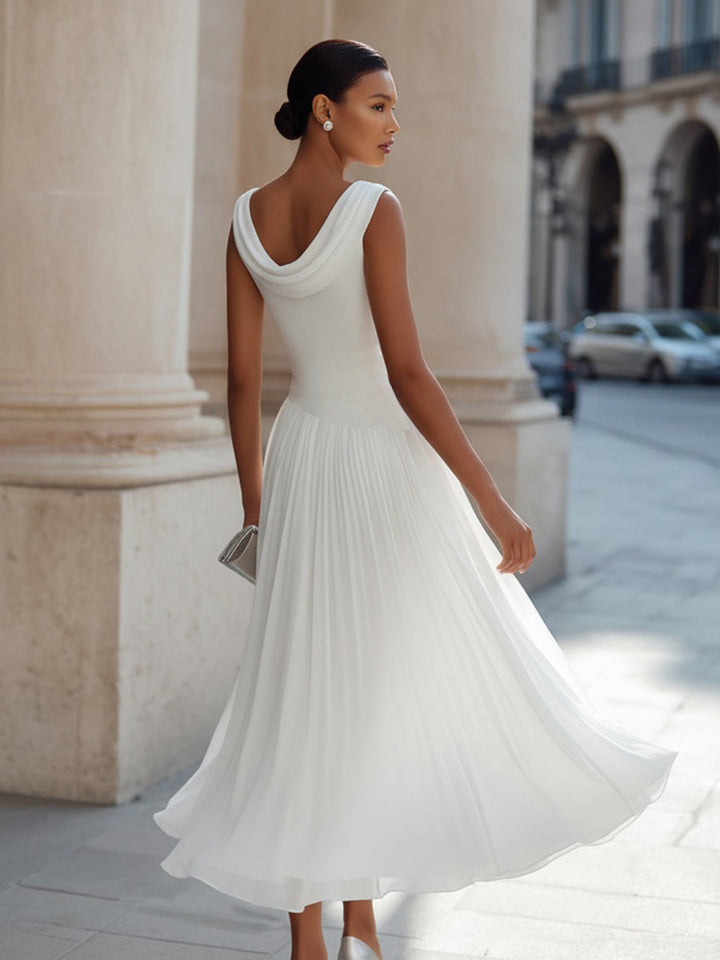 Diana - Draped Neck Sleeveless Pleated Midi Dress