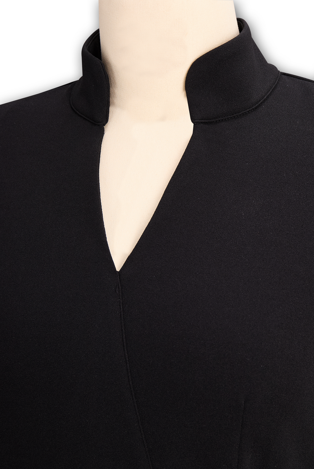 Refined Black Belted Sheath Dress with Mandarin Collar โ SOLENNA