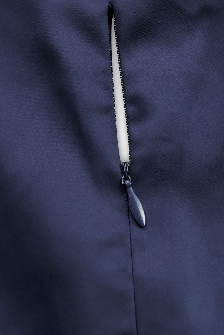 Jasmine - Vintage-Inspired Satin Midi Dress With Draped Collar