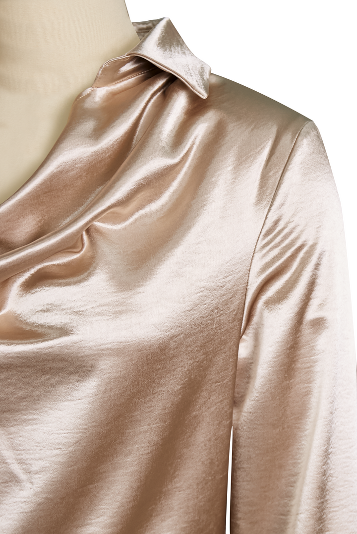 Anna - Elegant White Satin Blouse with Draped Neckline