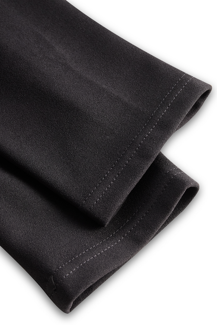 Refined Black Belted Sheath Dress with Mandarin Collar