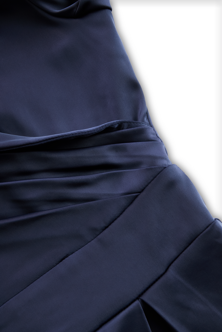 Jasmine - Vintage-Inspired Satin Midi Dress With Draped Collar