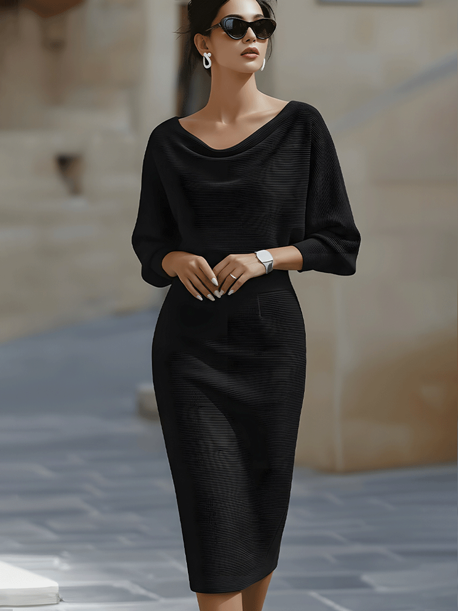 Charlene - White Draped Batwing Midi Dress