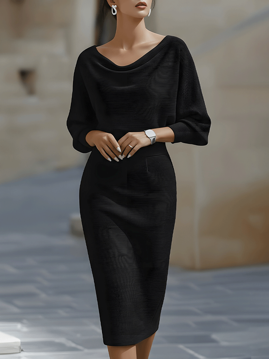 Charlene - White Draped Batwing Midi Dress