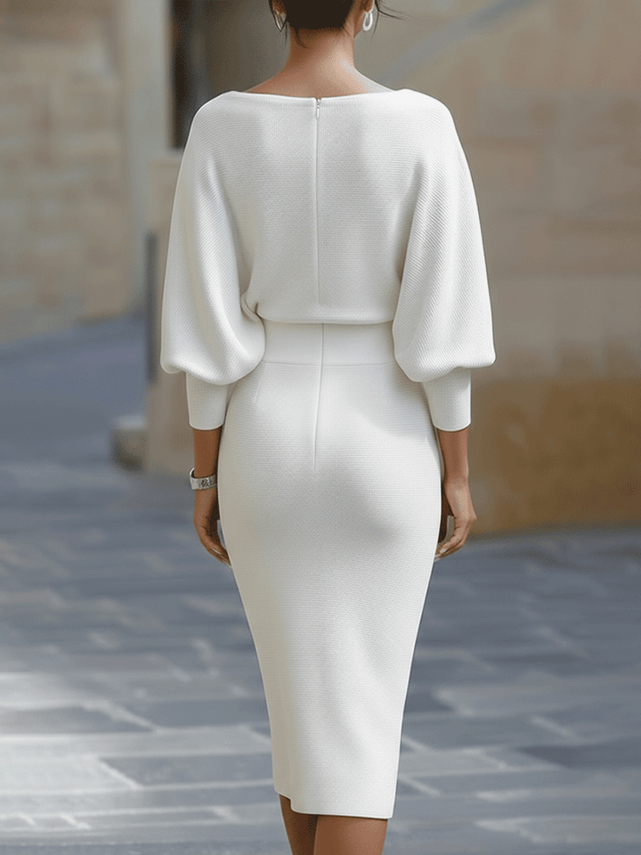 Charlene - White Draped Batwing Midi Dress