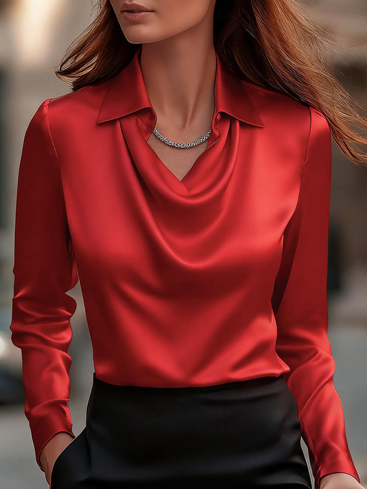 Anna - Elegant White Satin Blouse with Draped Neckline