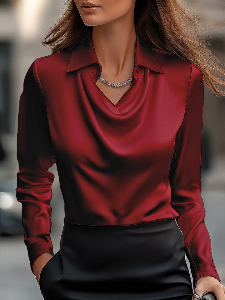 Anna - Elegant White Satin Blouse with Draped Neckline