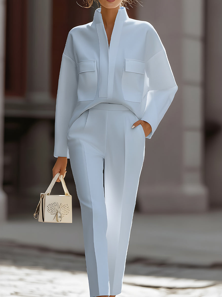 Madeleine - Luxe Ivory Oversized Shirt & Tailored Trouser Two-Piece Set