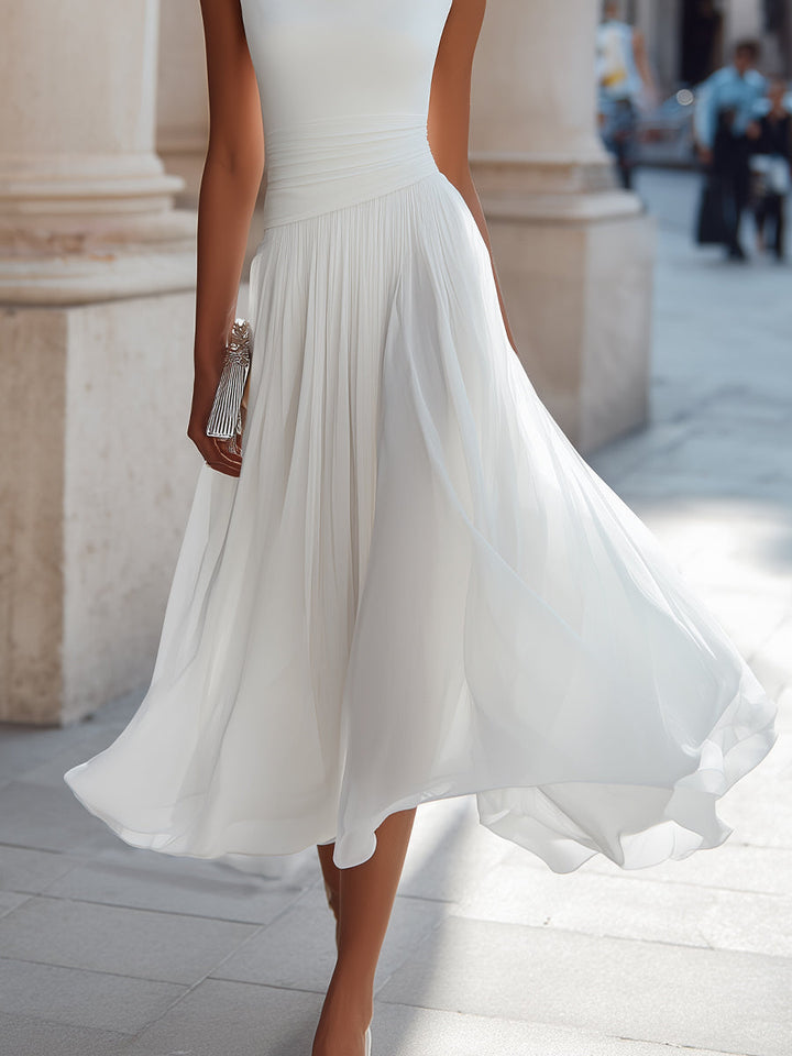 Diana - Draped Neck Sleeveless Pleated Midi Dress
