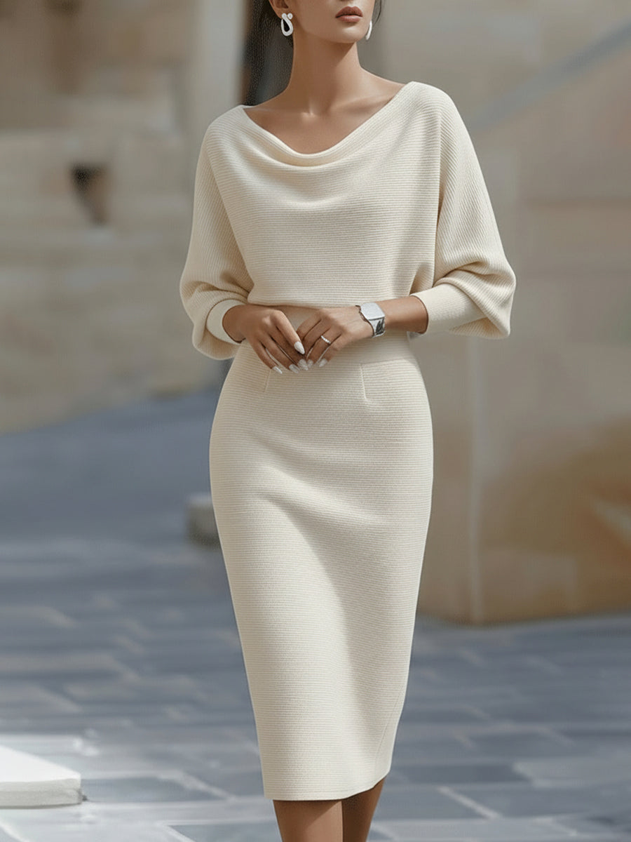Charlene - White Draped Batwing Midi Dress