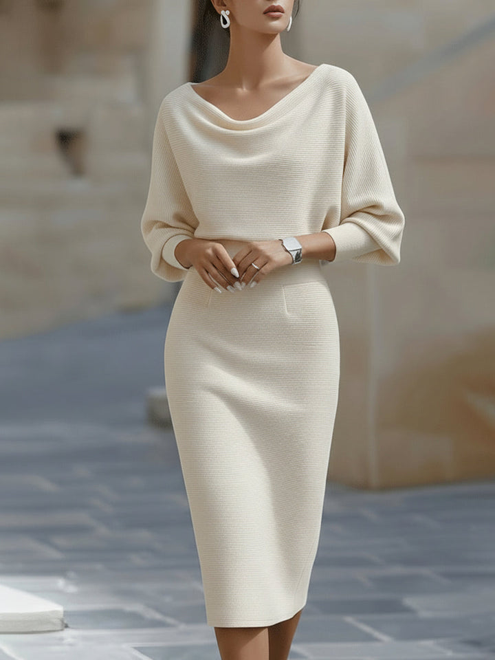 Charlene - White Draped Batwing Midi Dress