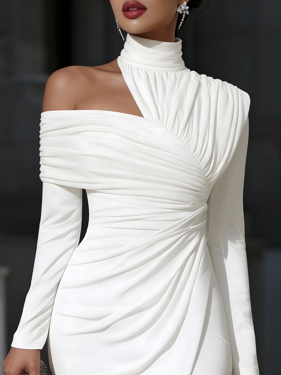 Amelia - Asymmetric Draped High-Neck One-Shoulder Evening Dress