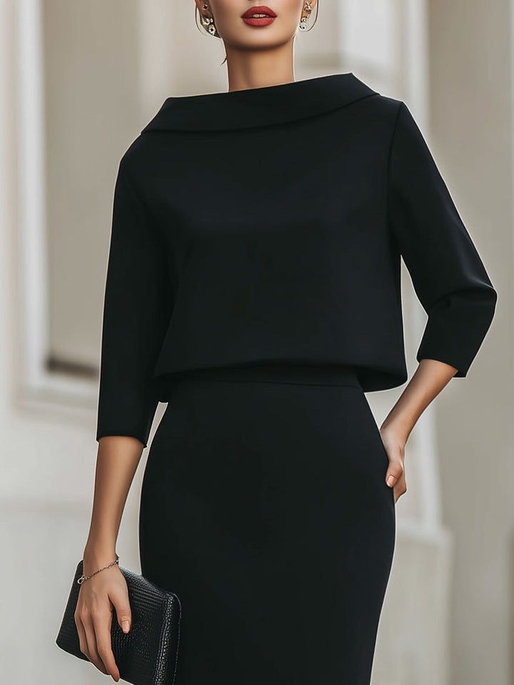 Helen - Boat Neck Top And Midi Skirt Set