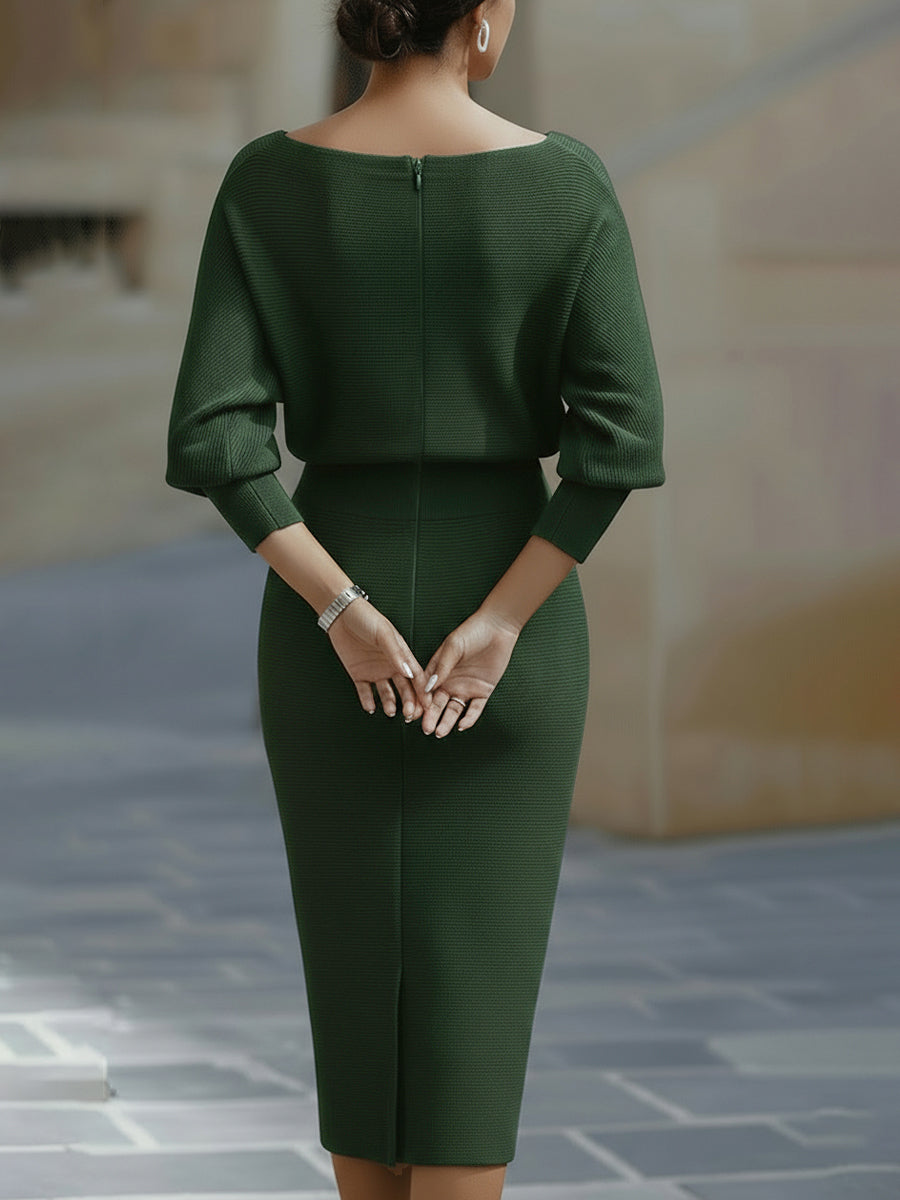 Charlene - White Draped Batwing Midi Dress
