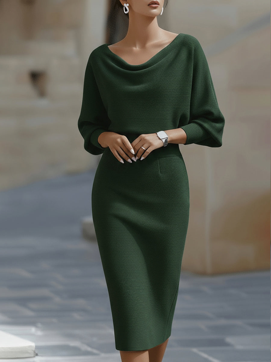 Charlene - White Draped Batwing Midi Dress