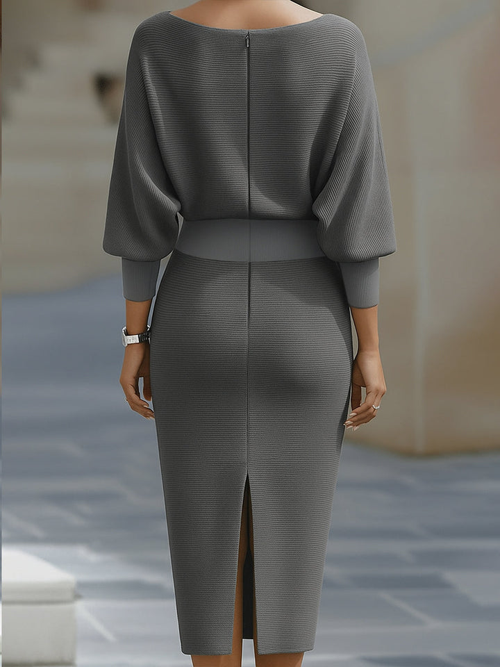 Charlene - White Draped Batwing Midi Dress