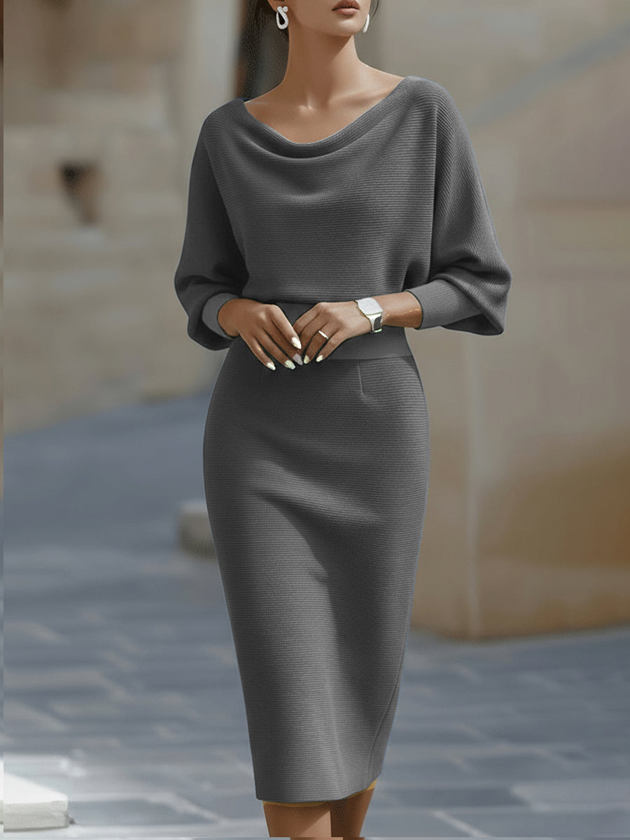 Charlene - White Draped Batwing Midi Dress
