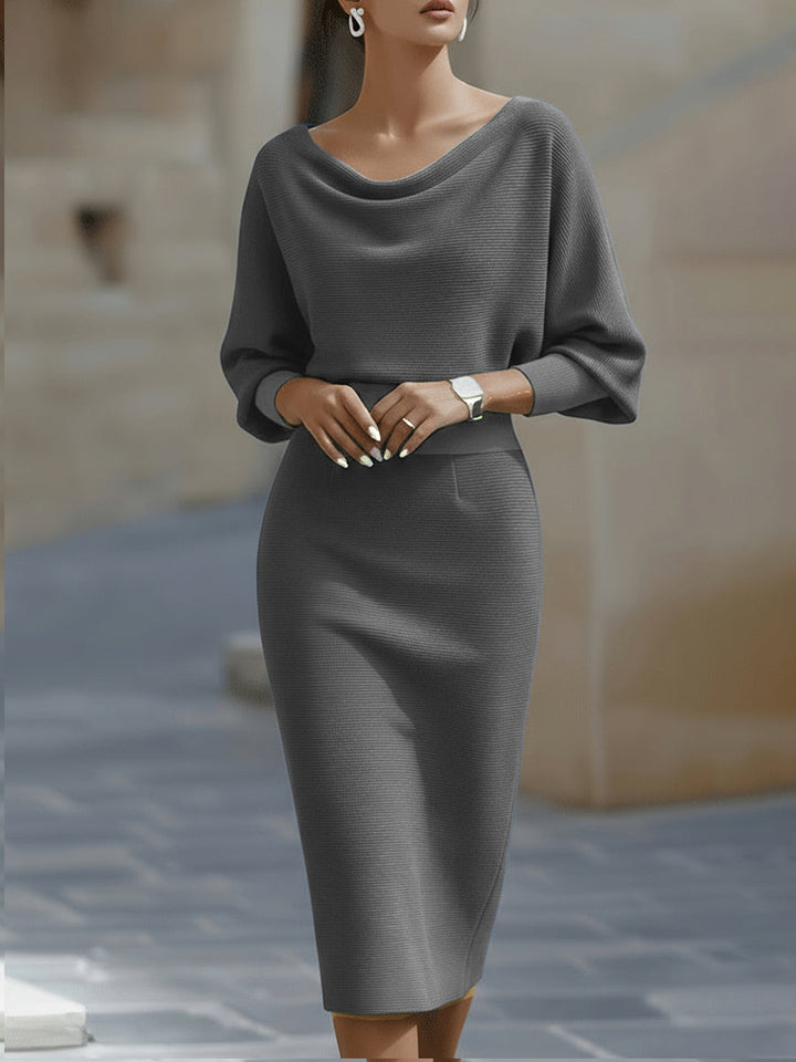 Charlene - White Draped Batwing Midi Dress