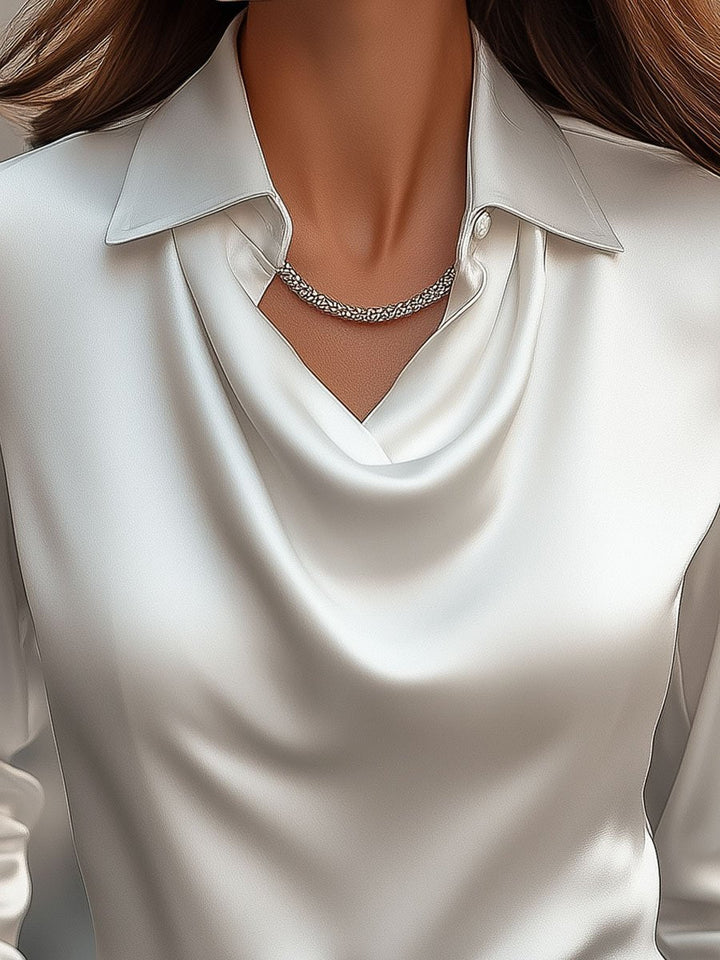 Anna - Elegant White Satin Blouse with Draped Neckline