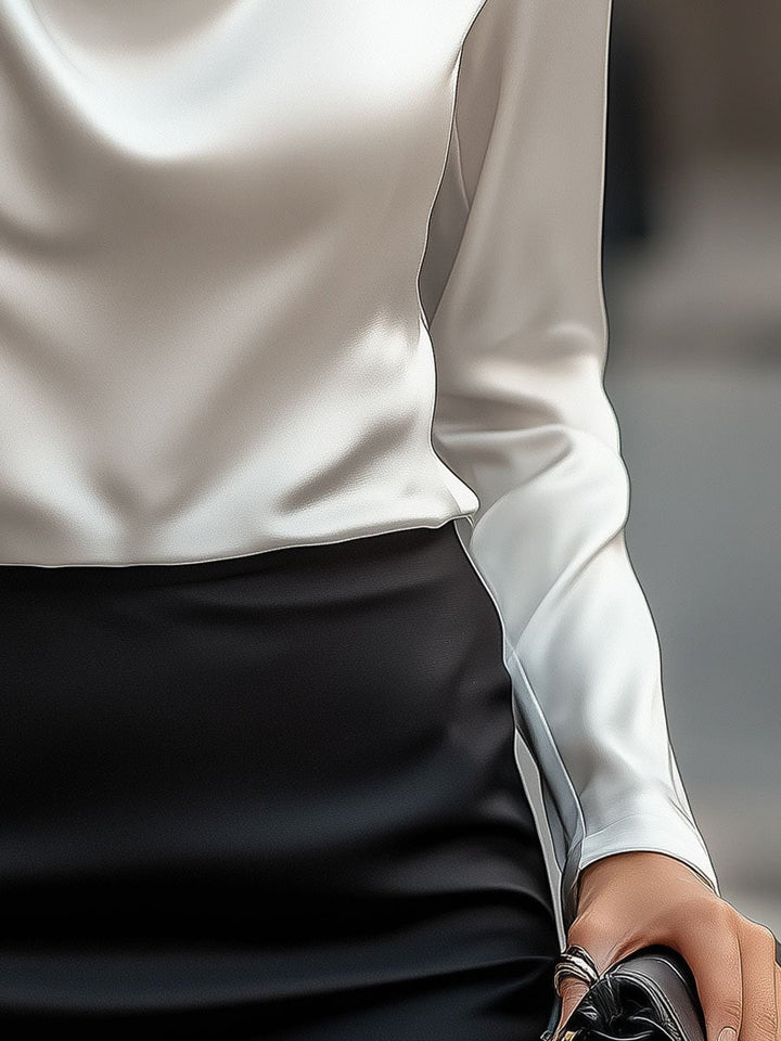 Anna - Elegant White Satin Blouse with Draped Neckline