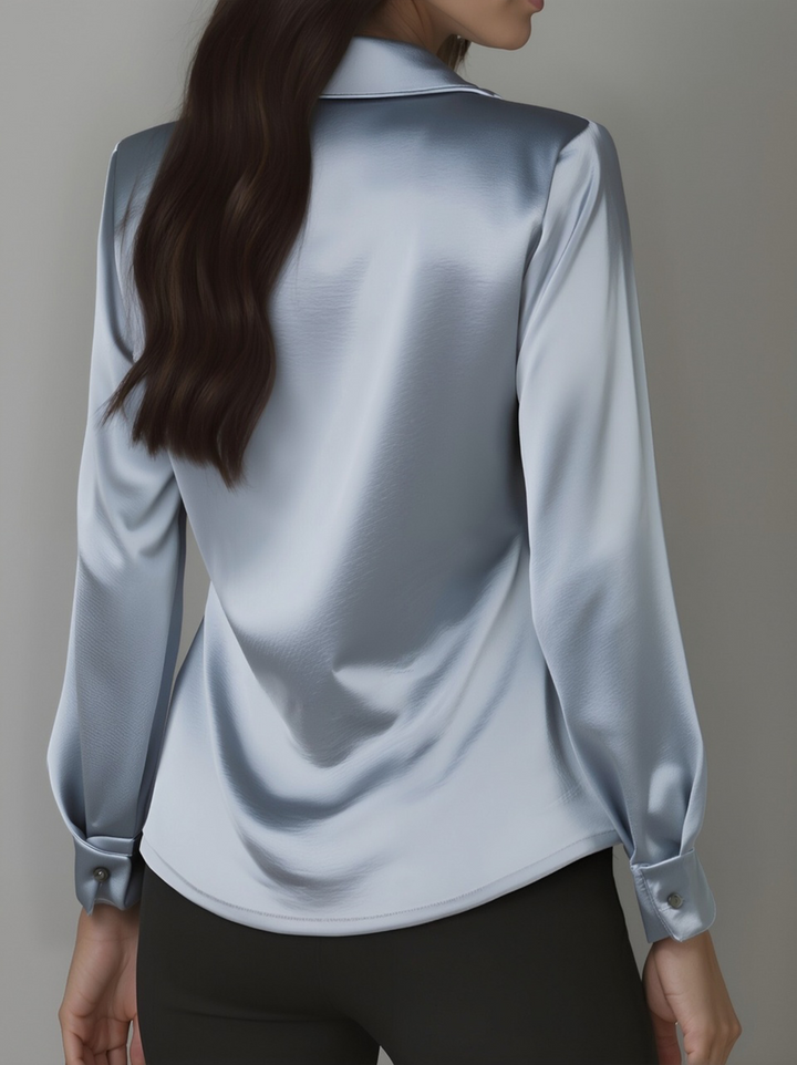 Anna - Elegant White Satin Blouse with Draped Neckline