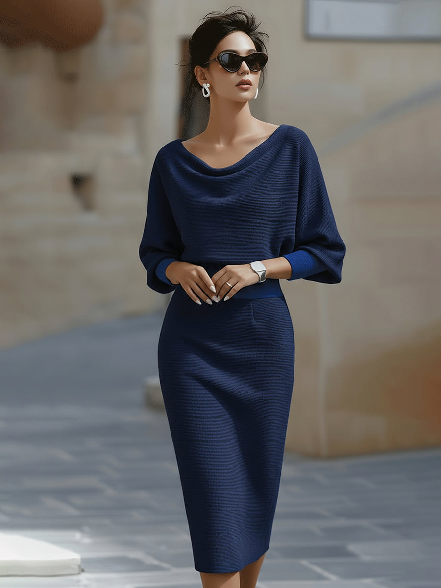 Charlene - White Draped Batwing Midi Dress
